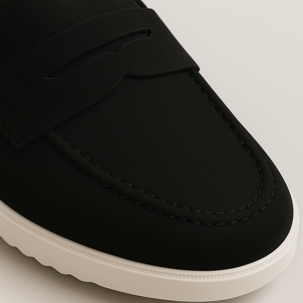 Men’s Black Suede Penny Loafers with White Sole – Classic Slip-On Dress & Casual Shoes