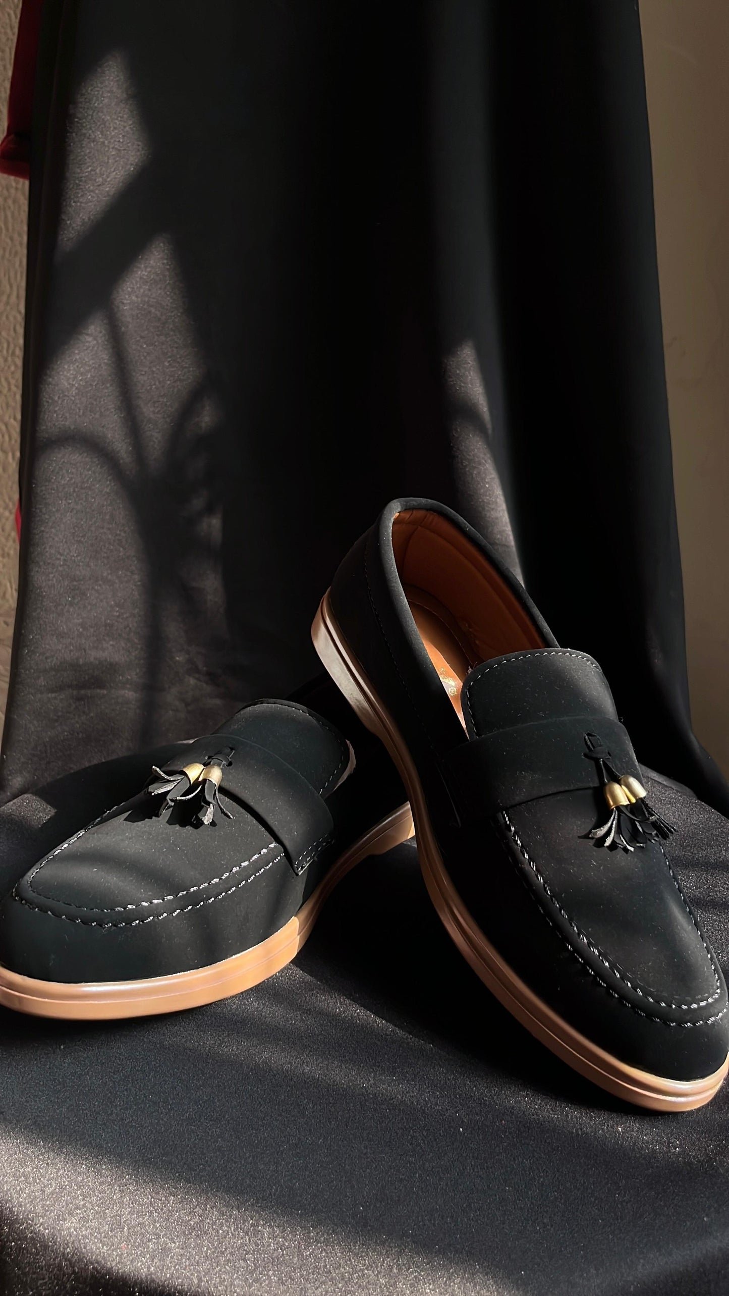 Men's Black Suede Tassel Loafers – Slip-On Dress Casual Shoes