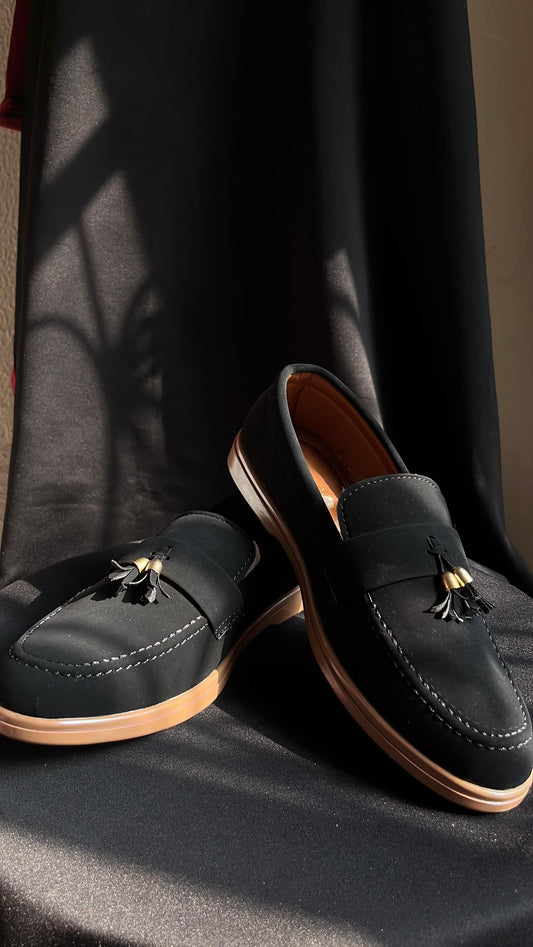 Men's Black Suede Tassel Loafers – Slip-On Dress Casual Shoes