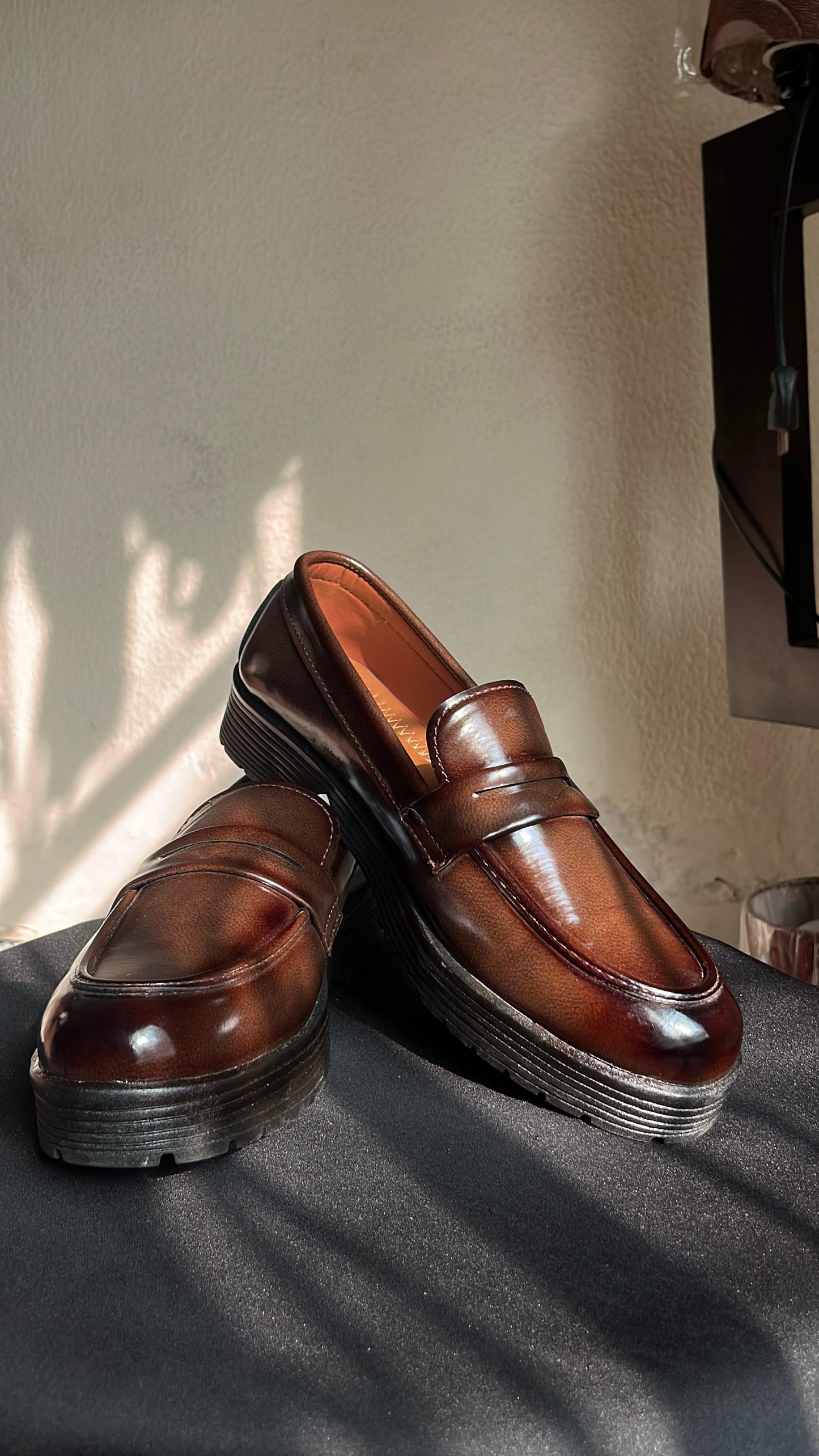 Men's Dark Brown Leather Penny Loafers – Chunky Sole Slip-On Shoes