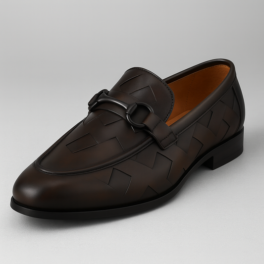 Dark Brown Woven Horsebit Loafers