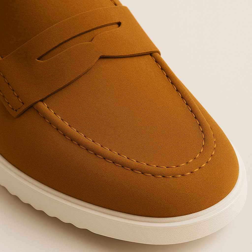 Men’s Mustard Suede Penny Loafers – Slip-On Smart Casual Shoes with White Sole