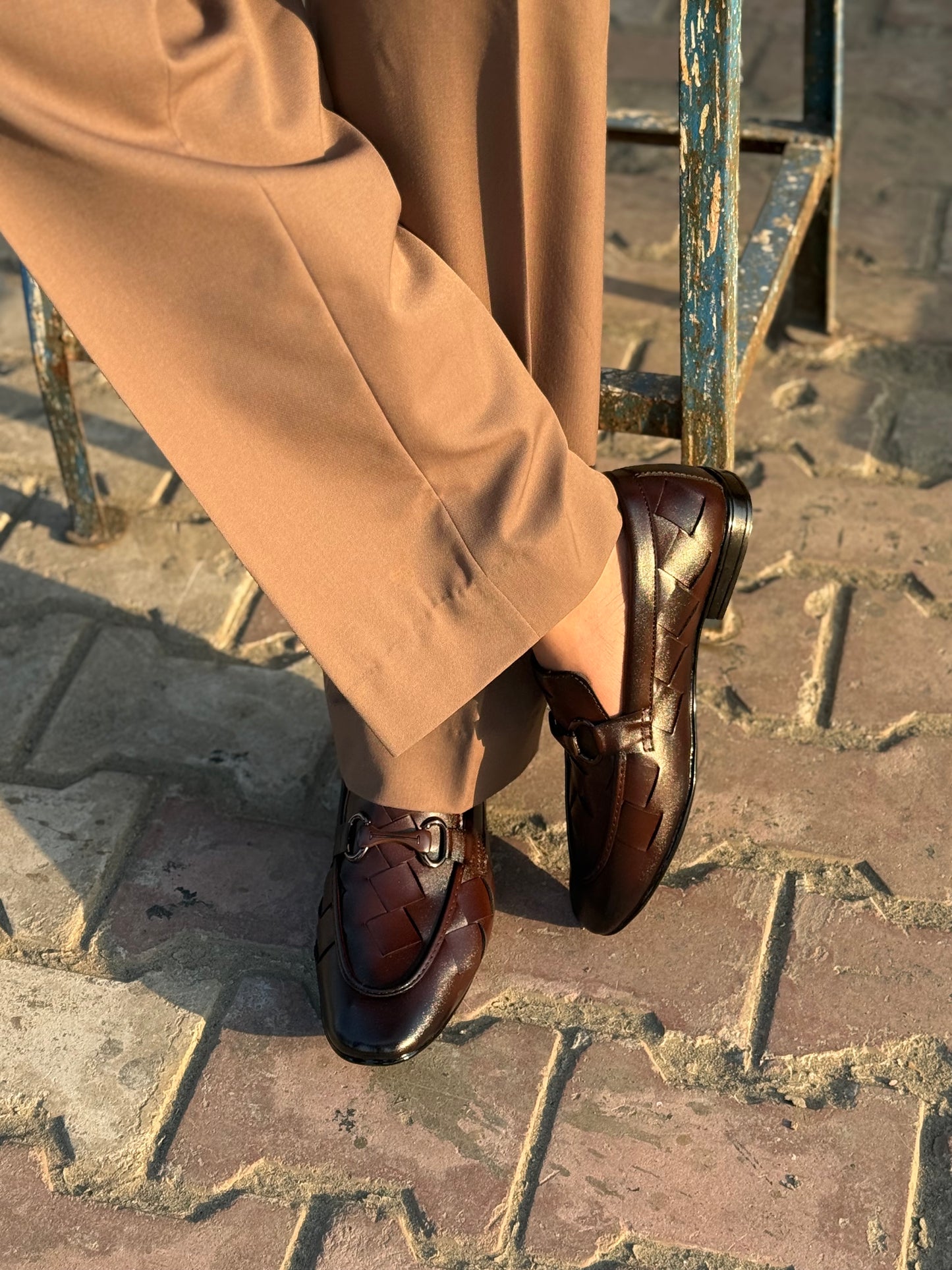 Dark Brown Woven Horsebit Loafers
