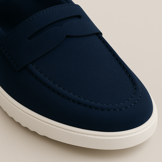 Men's Navy Suede Penny Loafers with White Sole – Casual & Formal Comfort Shoes