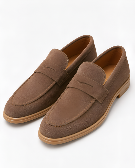 Men's Brown Suede Penny Loafers – Classic Slip-On Casual Shoes